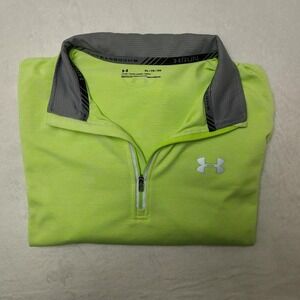 Under Armour Pullover Mens XL Neon Yellow HeatGear Quarter Zip Running Shirt